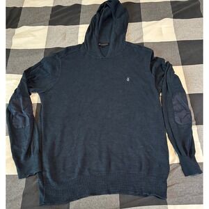 John Varvatos Sweater Pullover Hoodie Men L Elbow Patches Linen Blend navy